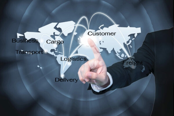 Business man working with virtual interface use for Logistics background